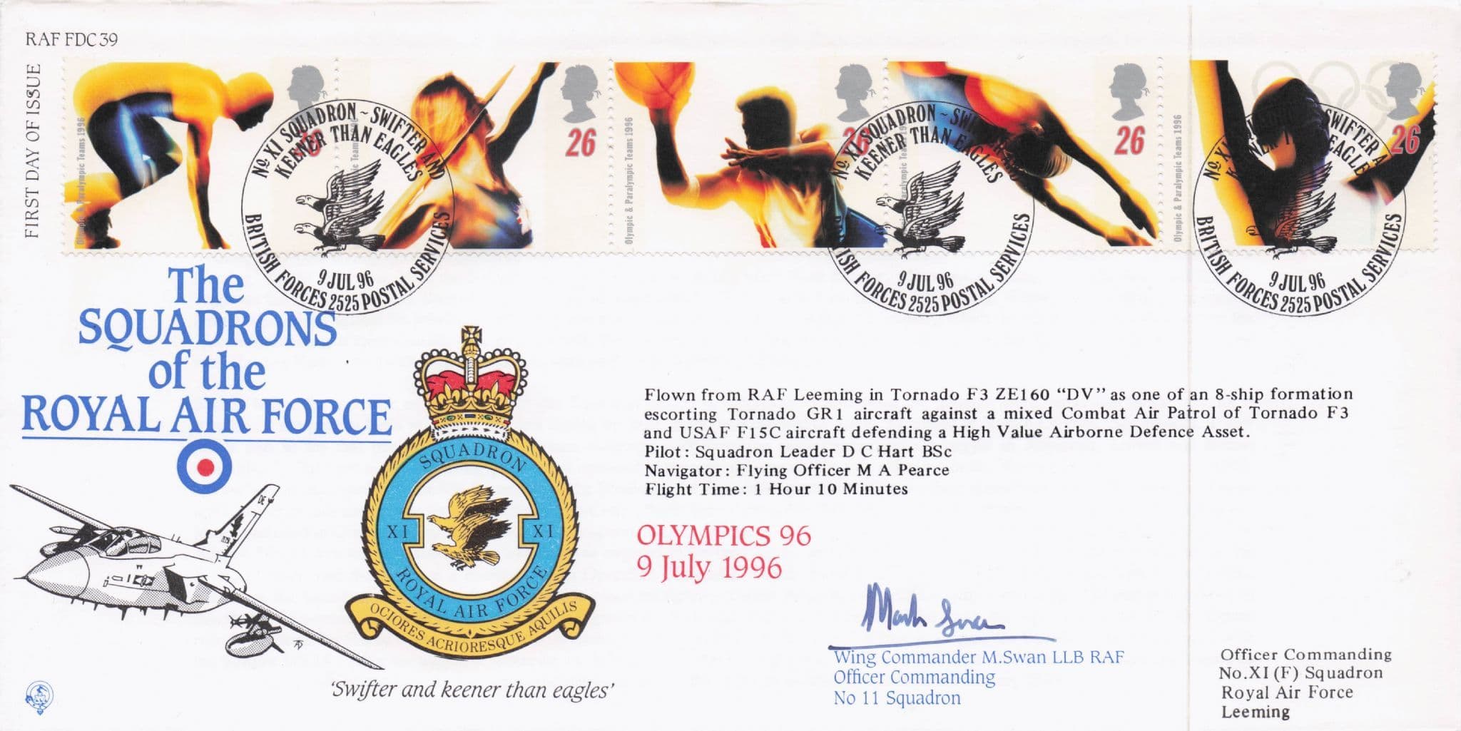 Olympics Games Sport 1996 Military Squadrons Of The Royal Air Force Hand Signed FDC