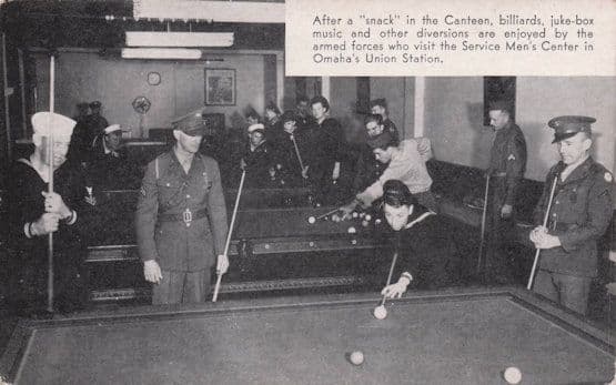 Omaha Military Union Station USA Army Juke Box Billiards Old Postcard