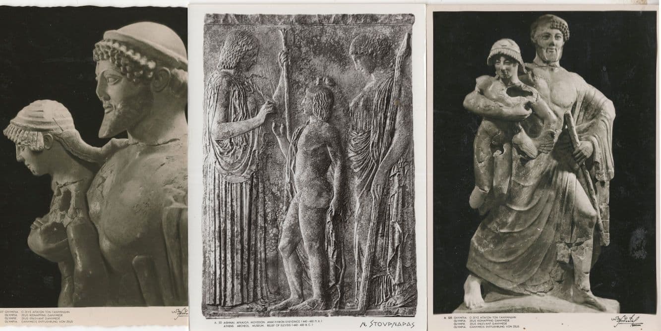 Omphalos Ganymeds Elevsis 3x Greek Statue Relief RPC Postcard s