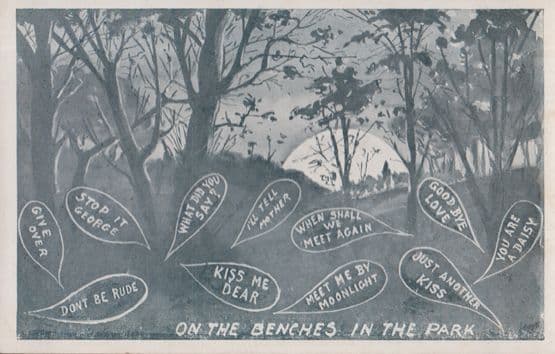 On Park Benches Whispering Love Rude Fondling Old Antique Comic Humour Postcard