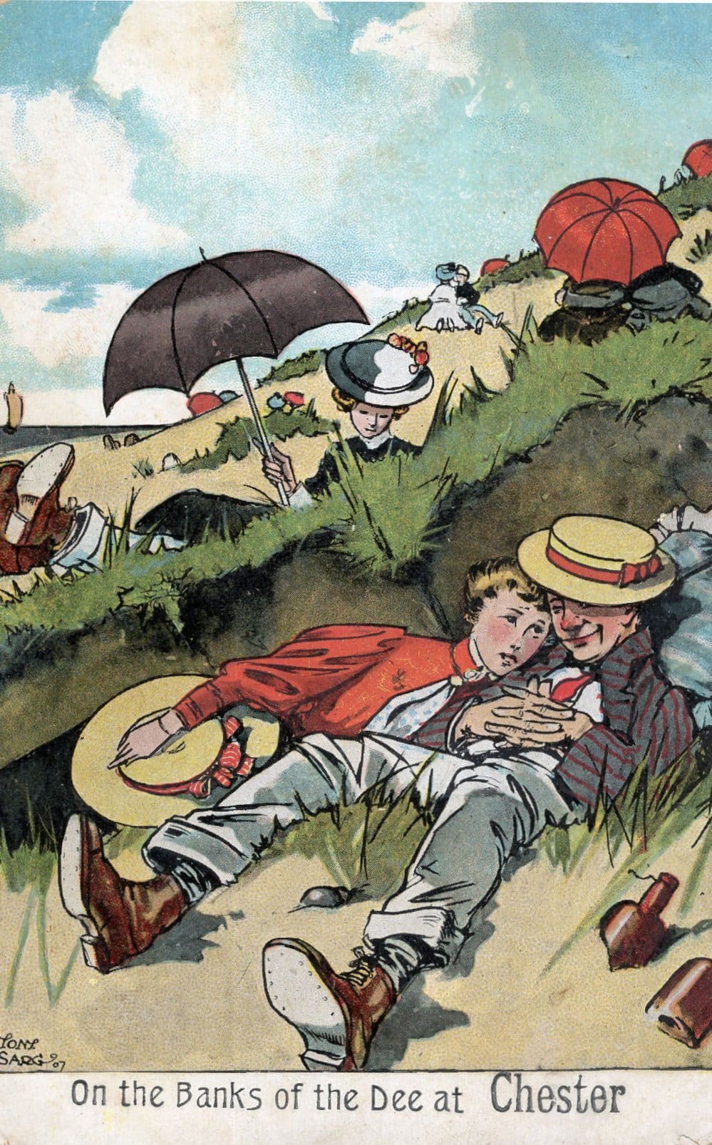 On The Banks Of Dee Chester Antique Comic Postcard