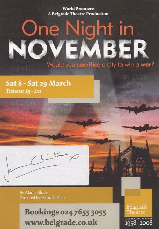One Night In November Coventry WW2 Bombings Play Actor Hand Signed Theatre Flyer