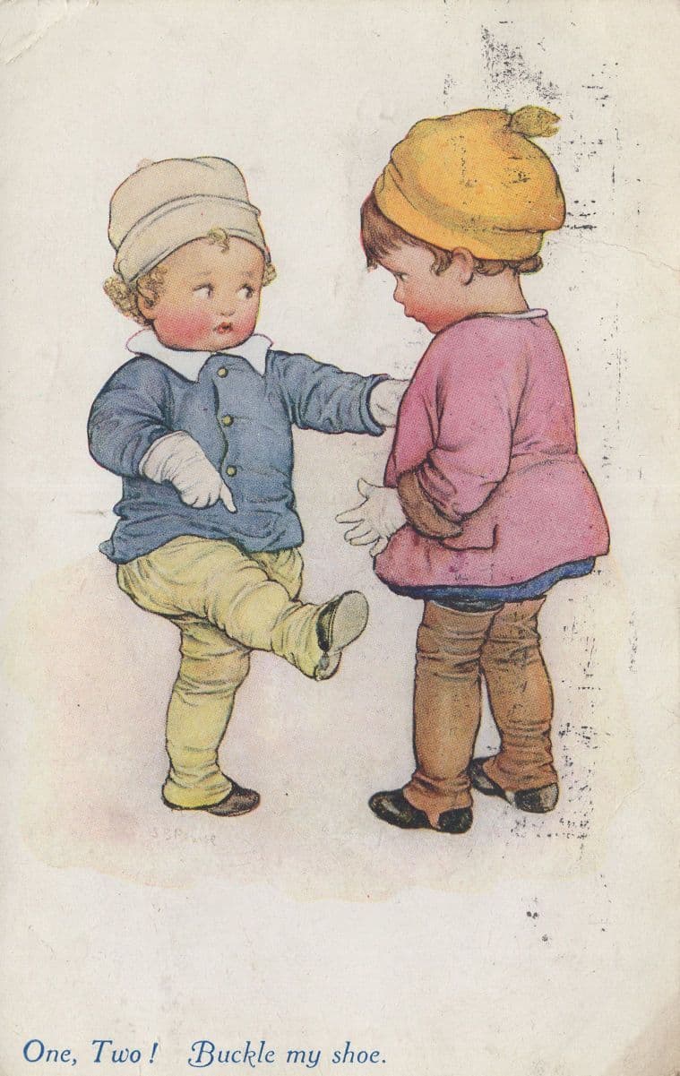 One Two Buckle My Shoe Childrens Shoes Old Postcard