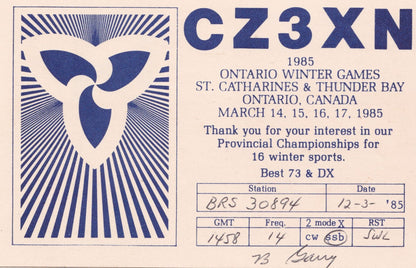 Ontario Winter Games St Catherines Radio Station Canada QSL Card