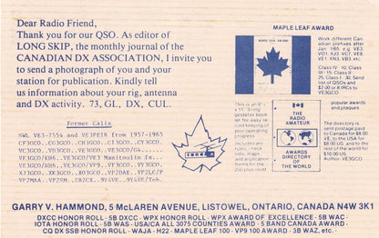 Ontario Winter Games St Catherines Radio Station Canada QSL Card