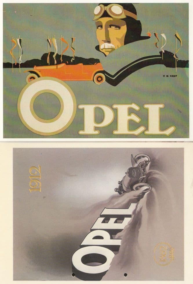Opel 1912 & Wartime 1915 WW1 Poster Car Racing Olympics Advertising 2 Postcard s