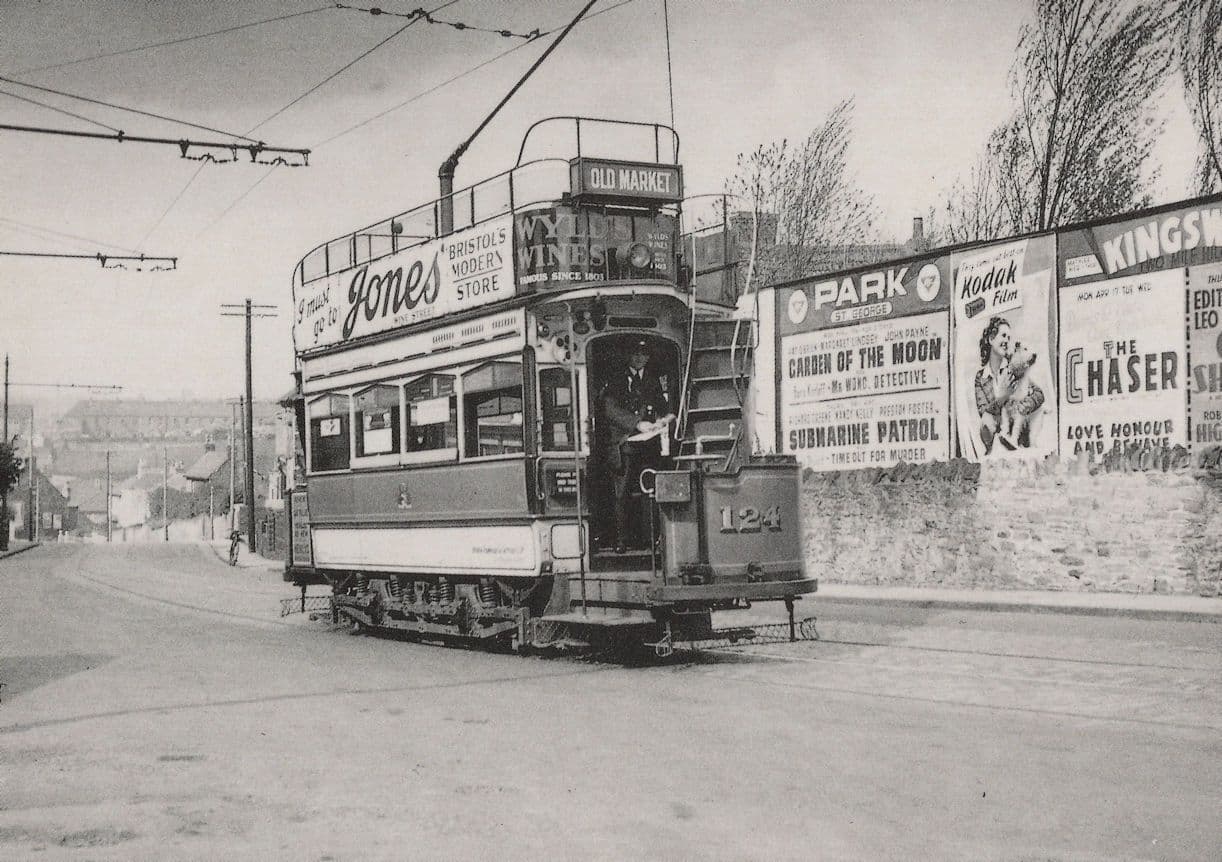 Open Top Tram Bus at Nags Head Hill Bristol Market in WW2 Postcard