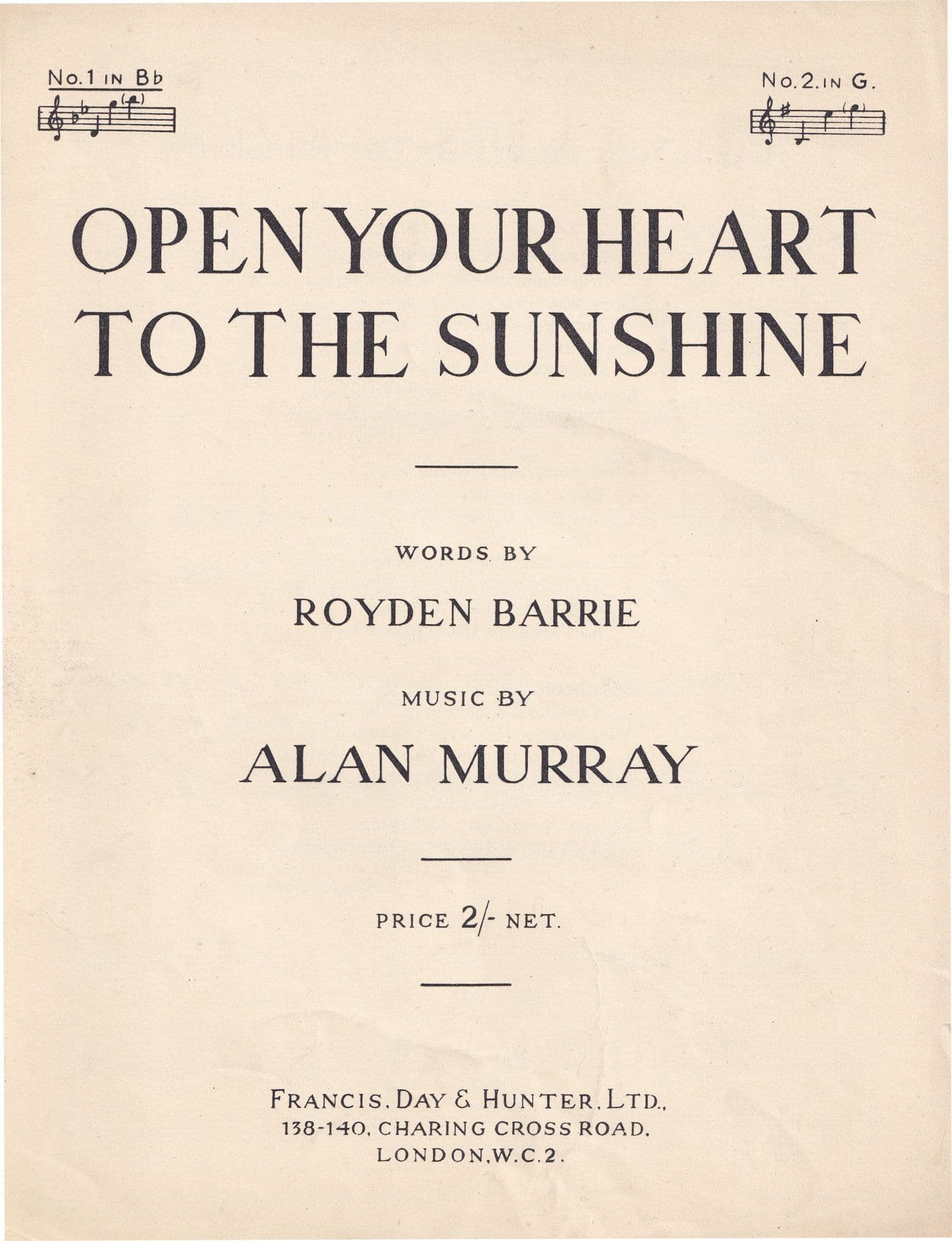 Open Your Heart To The Sunshine Alan Murray Olde Sheet Music
