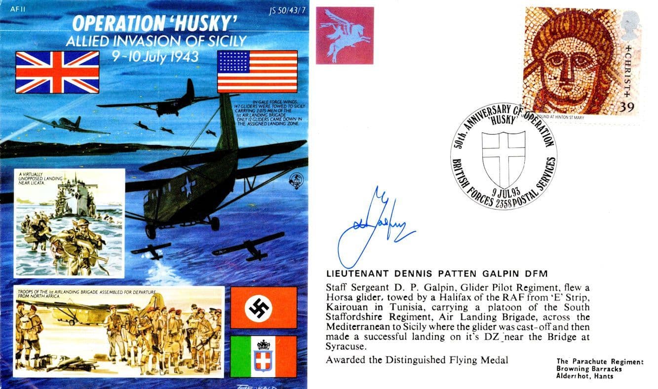 Operation Husky Dennis Patten Galpin WW2 Flying Medal Hand Signed FDC