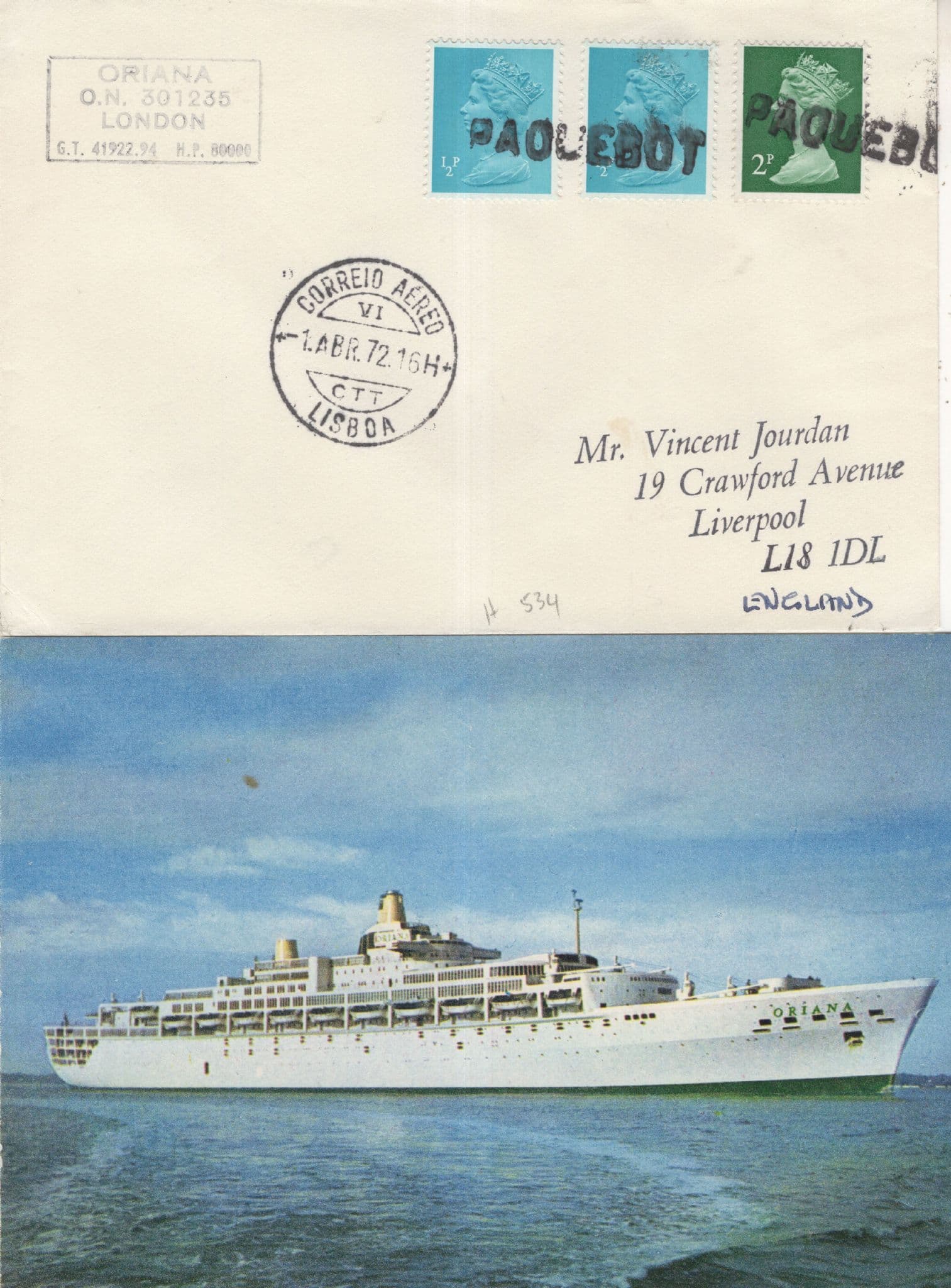 Oriana P&O Lines Ship 1970s 2x Posted On Board & Postcard