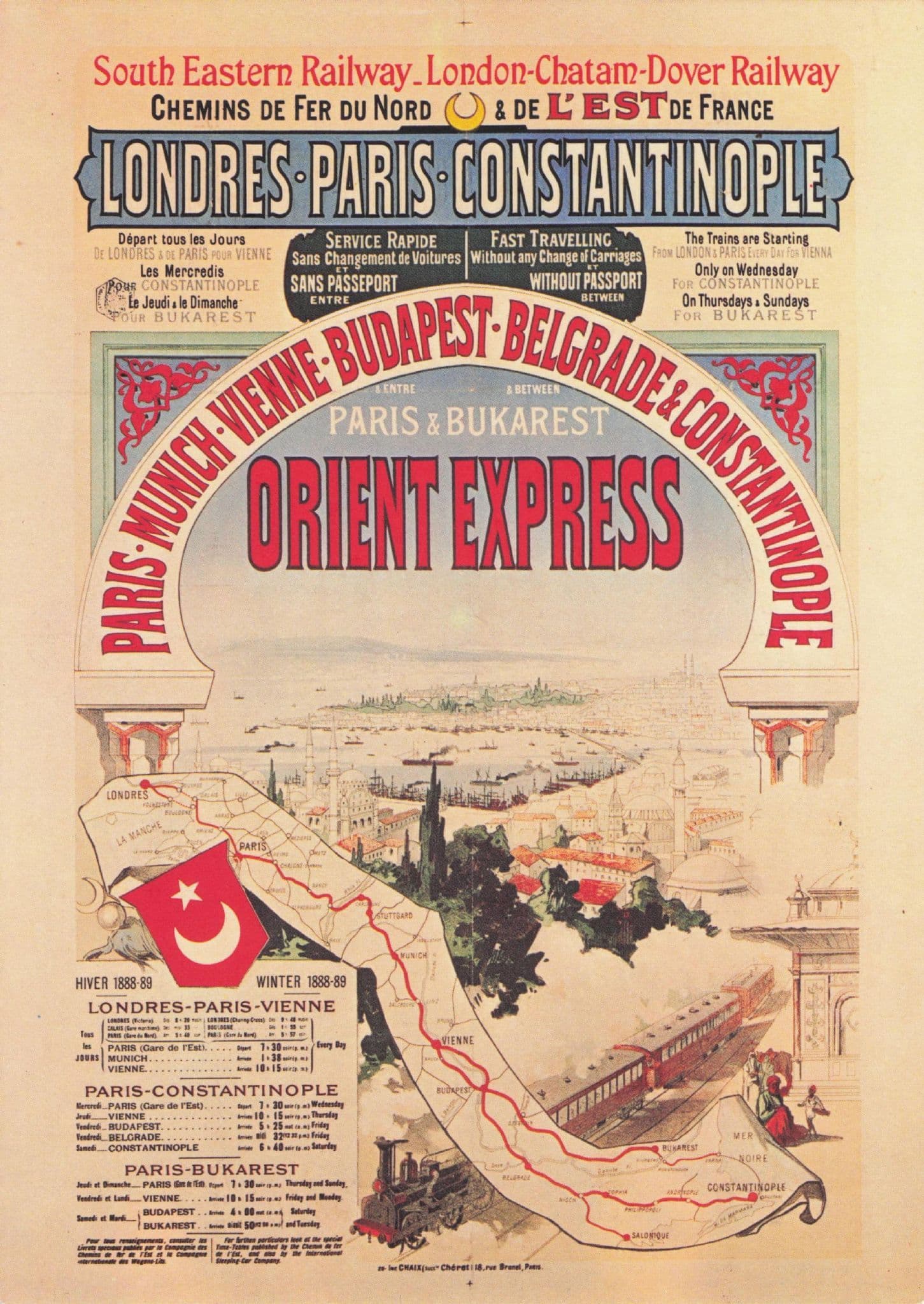 Orient Express Train London Constantinople Victorian Advertising Poster Postcard