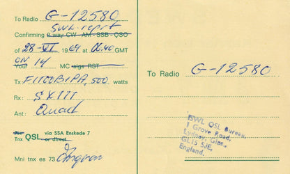 Oskarshamn Swedish Sweden Amateur Radio Station QSL 1960s Card