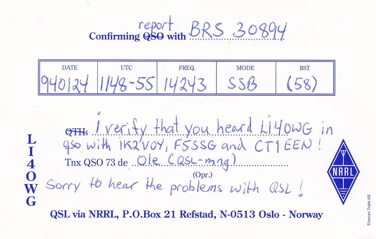 Oslo Olympic Games Norway Radio Station Postcard Style QSL Card