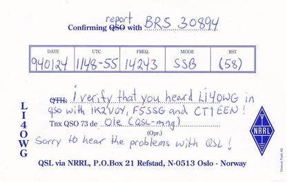 Oslo Olympic Games Norway Radio Station Postcard Style QSL Card