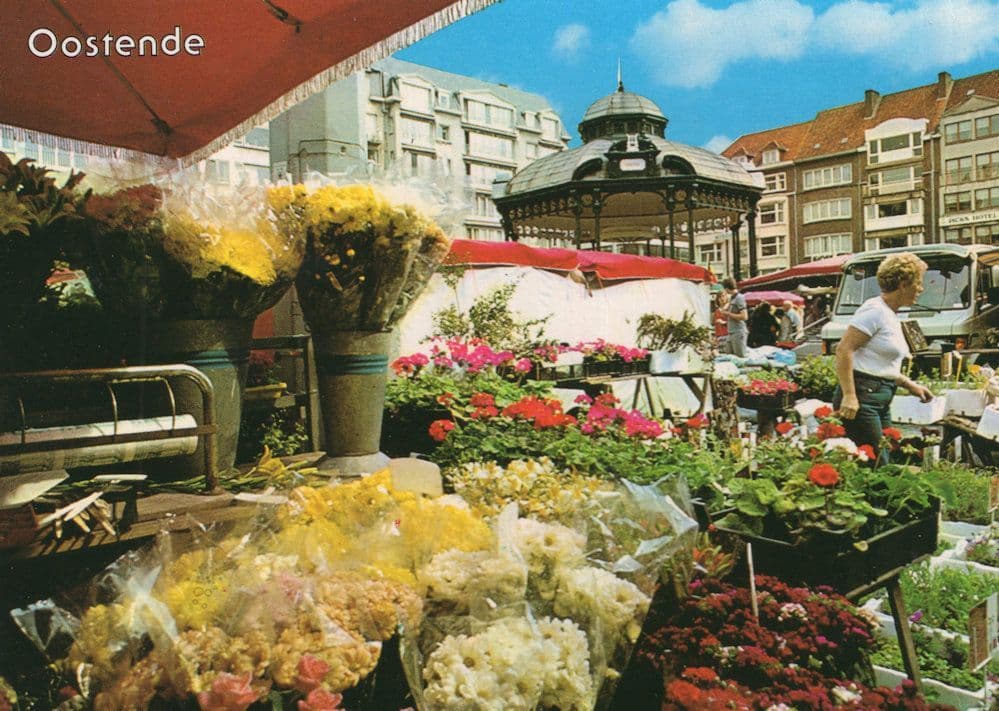 Ostende Place D'Armes Vegetable Flower Market Stall Postcard
