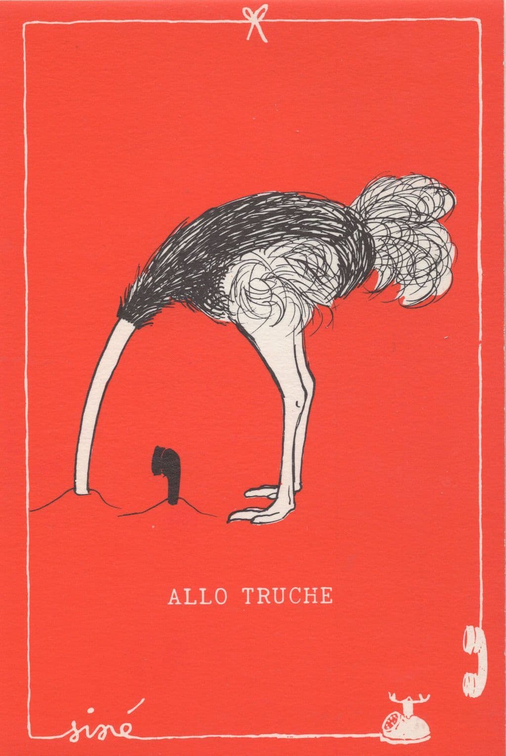 Ostrich Bird Making Telephone Call Head Buried Comic Postcard