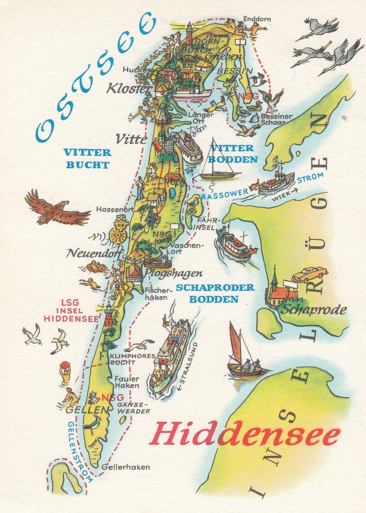 Ostsee Baltic Sea German Germany Ferry Boat Sailing Ship Karte Map Postcard