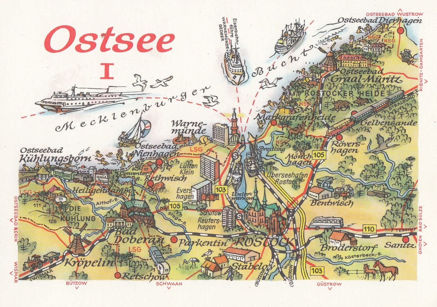 Ostsee Baltic Sea Mecklenberg Railway German Germany Map Postcard