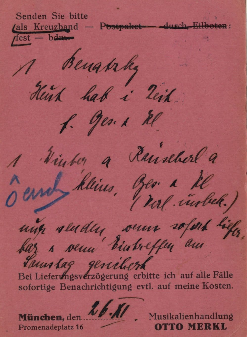 Otto Merkl Munchen German Sheet Music Piano Dealer Old Postcard