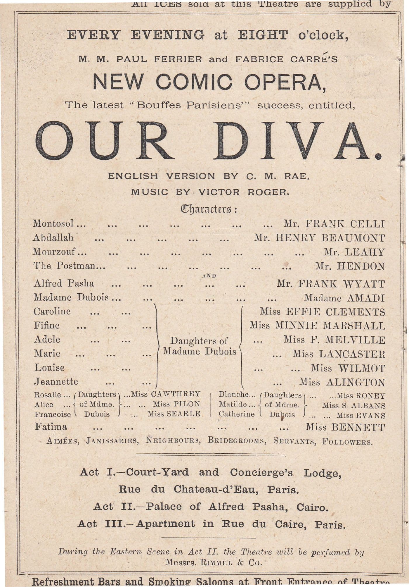 Our Diva Opera Comique Victorian London Theatre Programme