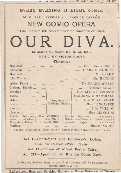 Our Diva Opera Comique Victorian London Theatre Programme