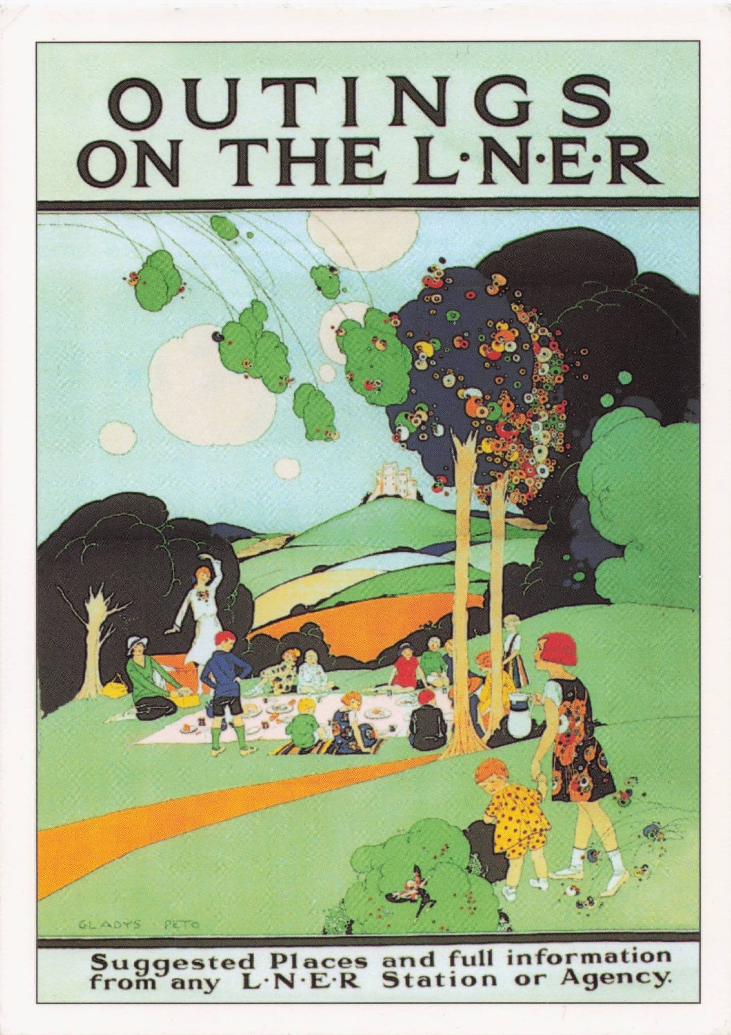 Outings On The LNER Railways Travel Poster Advertising Postcard