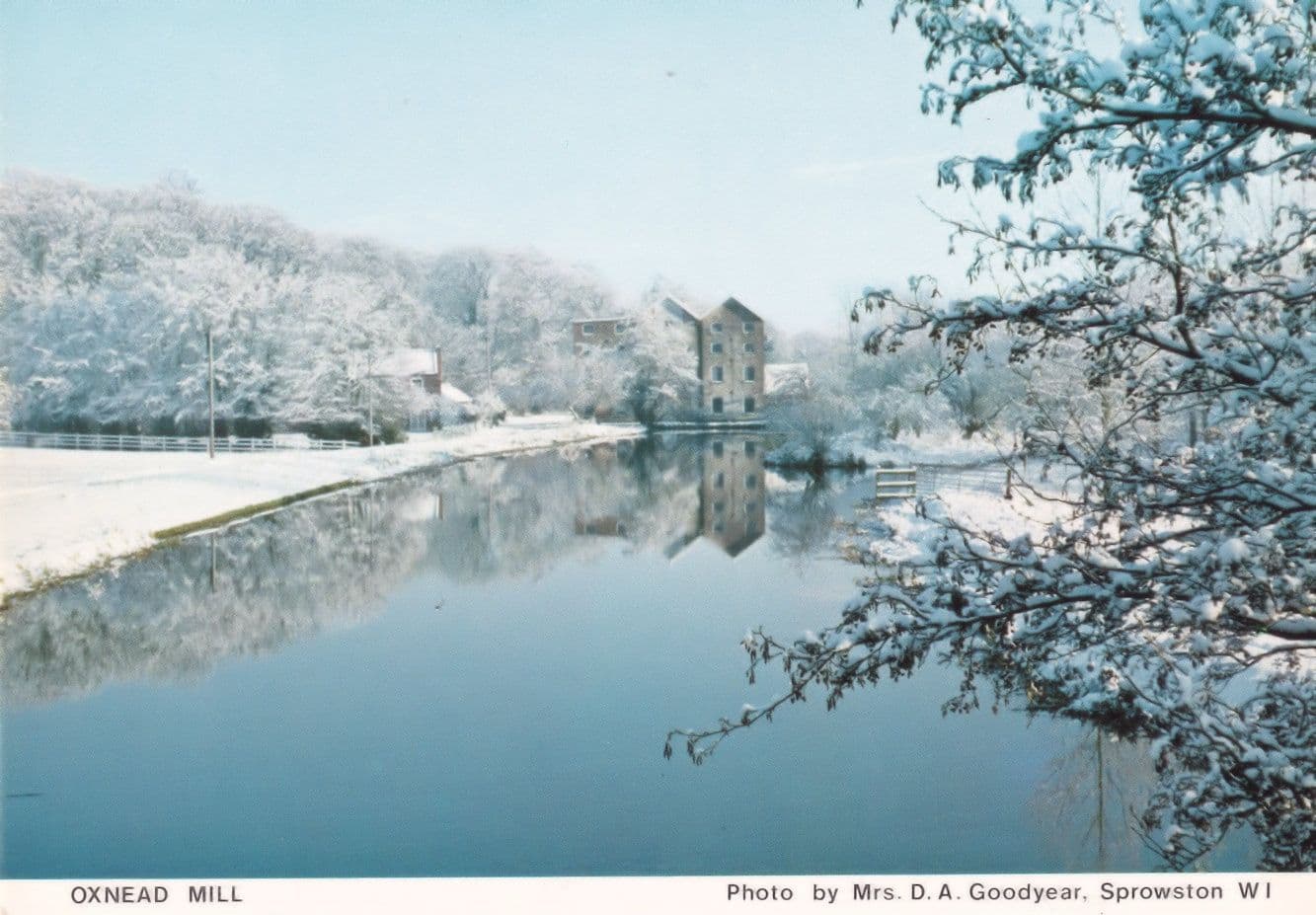 Oxnead Mill River Bure at Christmas Norfolk Broads Ice Snow Postcard