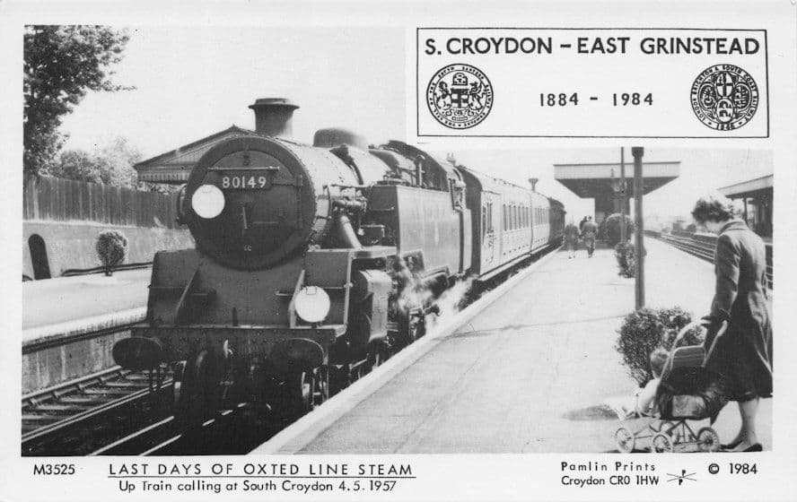 Oxted Old Steam Train at South Croydon in 1957 Pamlin Prints Railway RPC Postcard