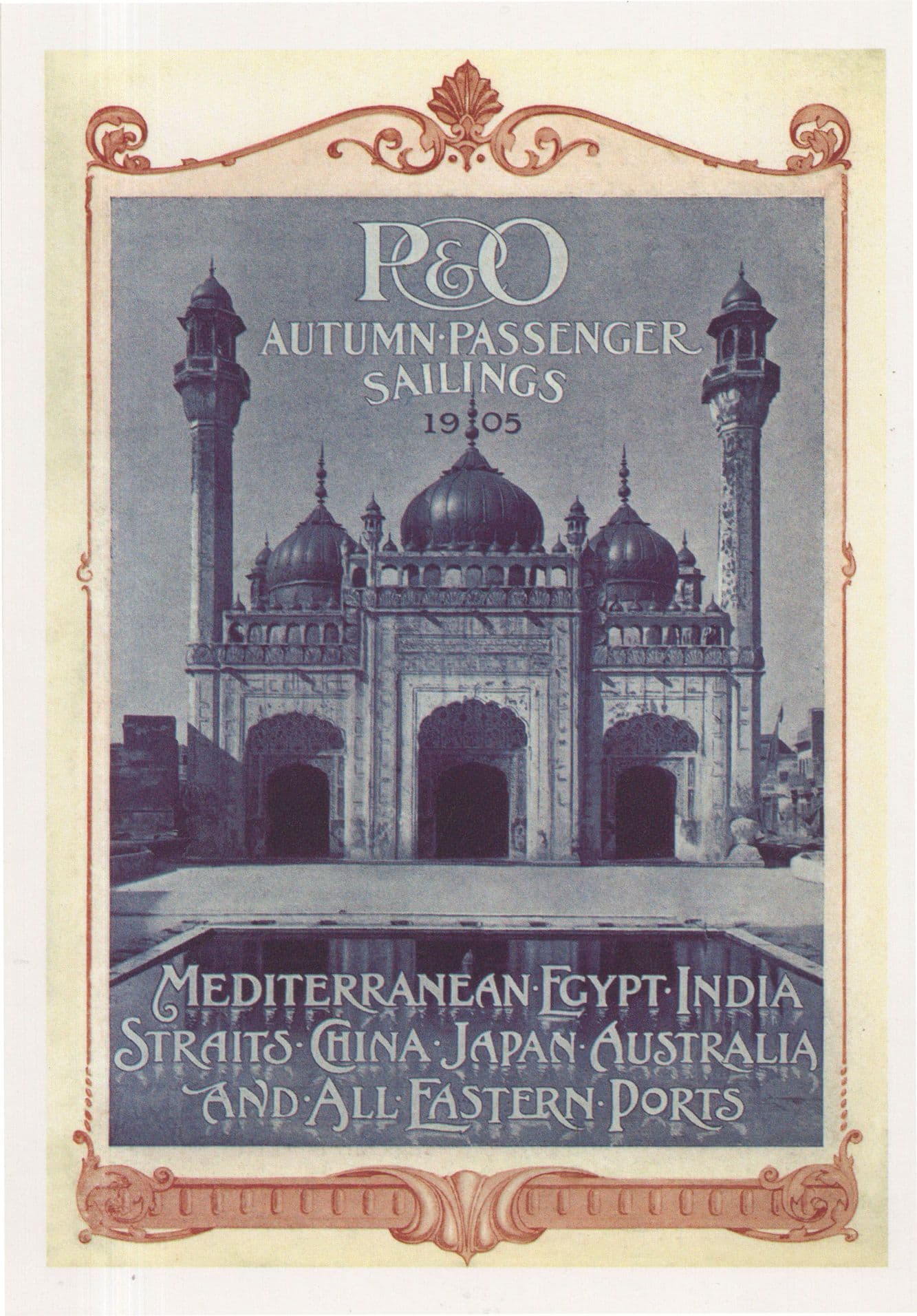 P&O Cruise Ship Cruises 1905 Timetable to India China Advertising Postcard