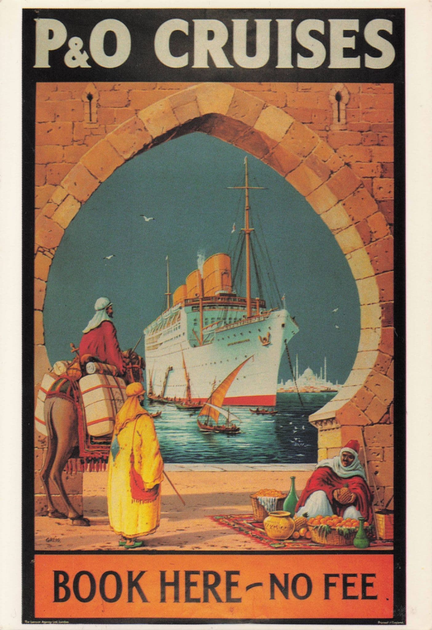 P&O Cruise Ships Book Here No Fee Travel Poster Advertising Postcard