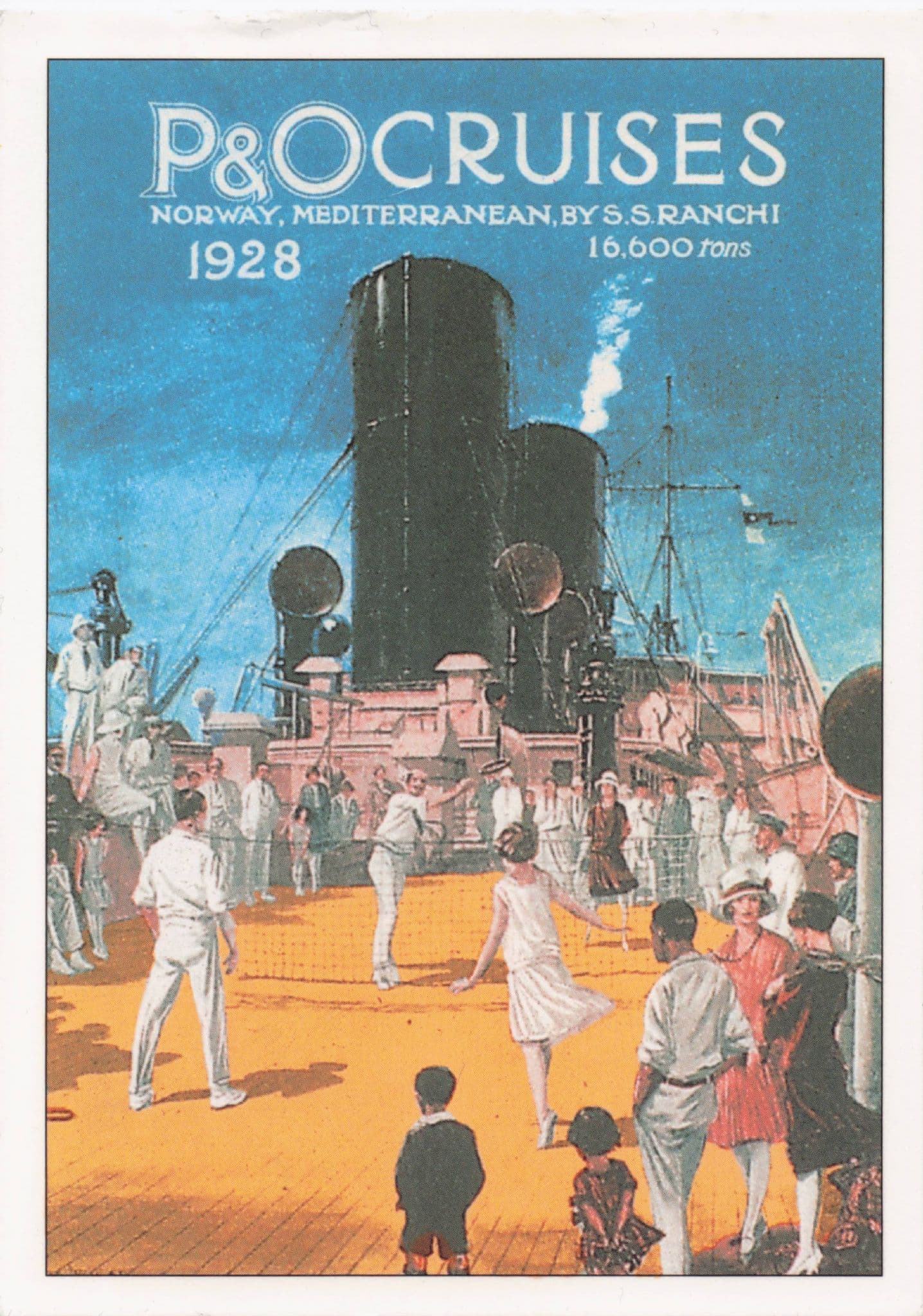 P&O Cruises Ship Norway 1928 Tennis Deck Sports Travel Poster Postcard