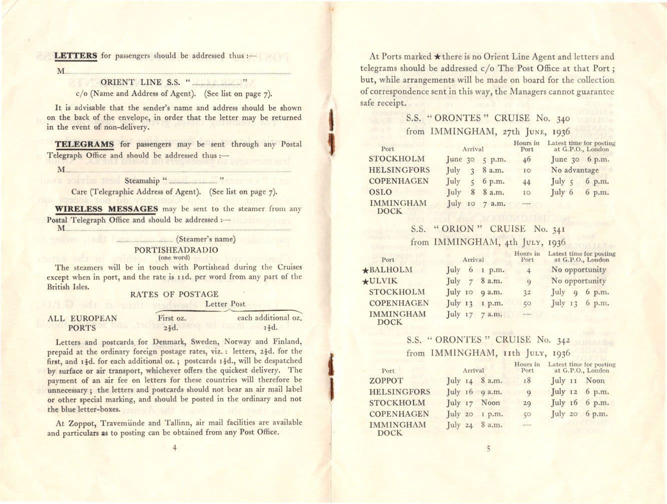 P&O Orient Line Wireless Radio 1936 Norway Orion Orontes Ship Guide