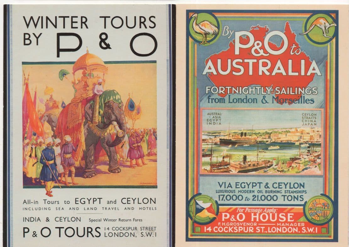 P&O Ship Lines Winter Tours India Australia 2x Poster Postcard s