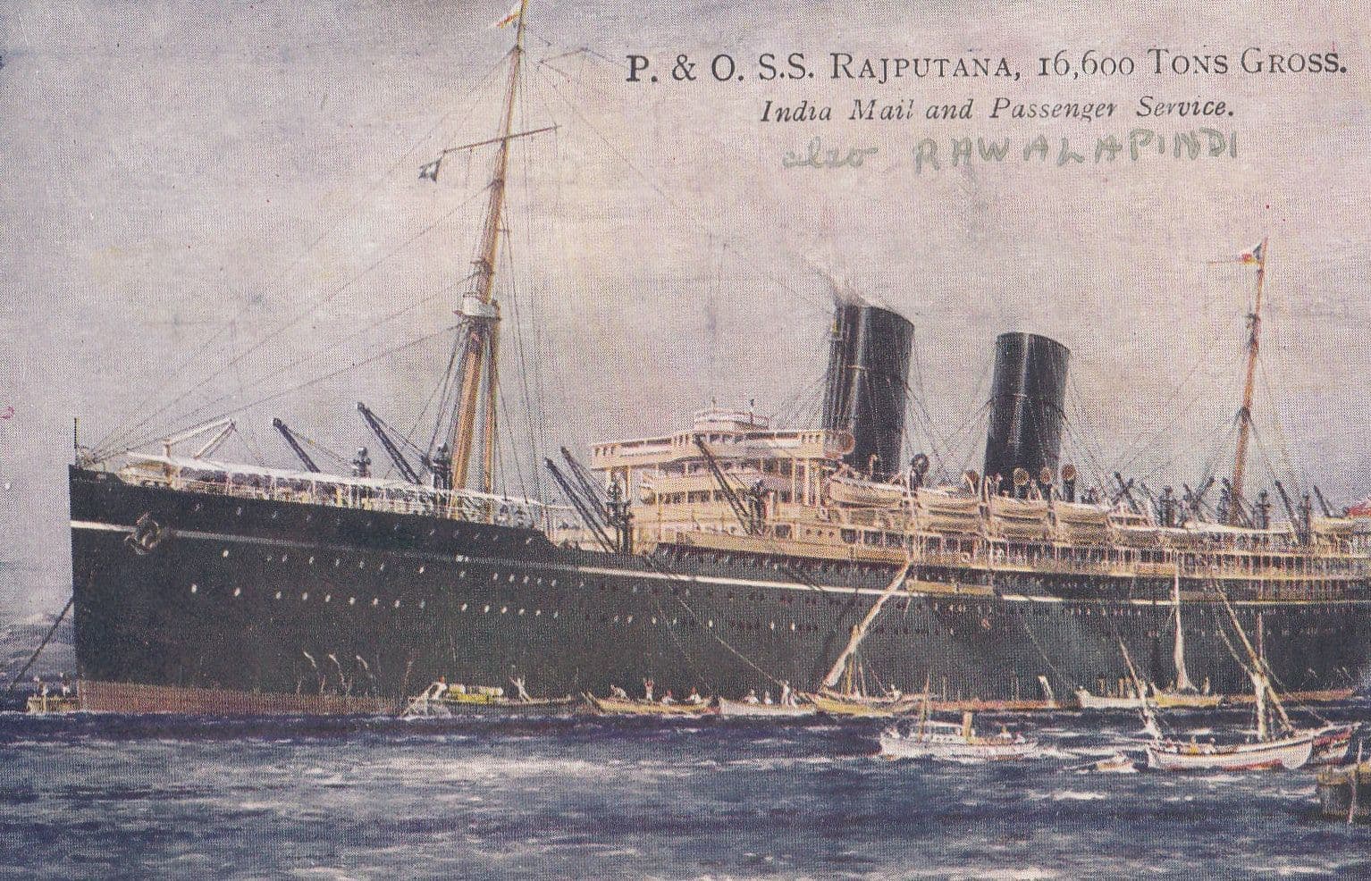 P&O Steamship Rajputana India Mail Steamer Antique Postcard