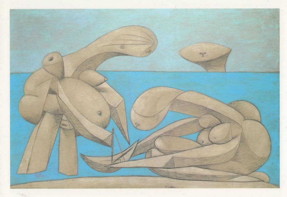 Pablo Picasso On The Beach Rare Venice Painting Postcard