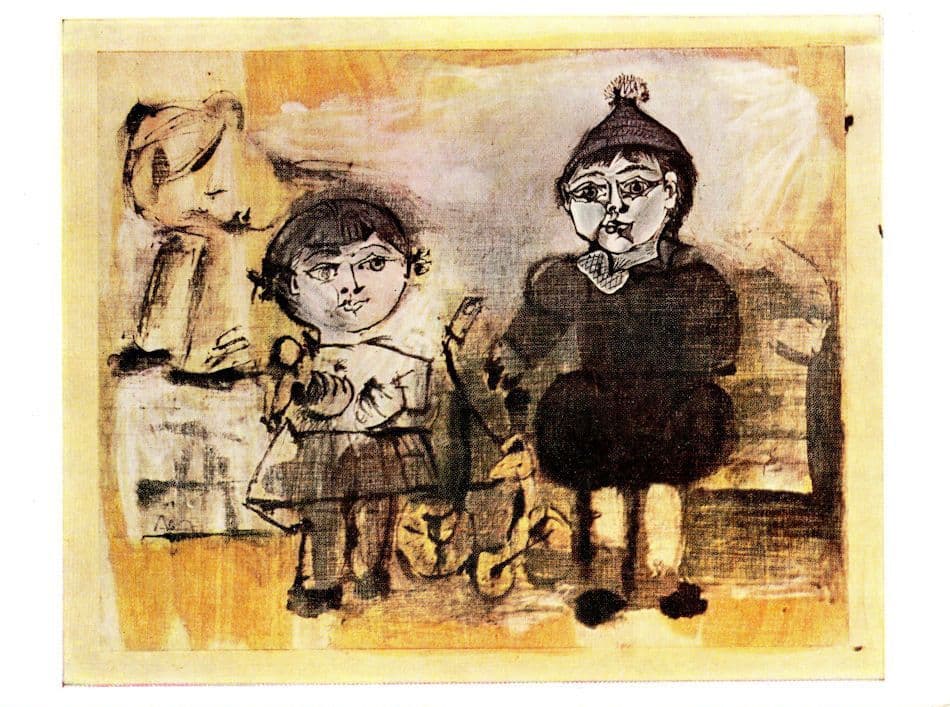 Pablo Picasso Two Children Soho London Art Gallery Painting Postcard