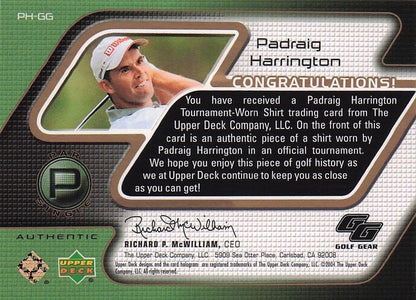 Padraig Harrington Golf Gear Real Player Shirt Swatch Rare Upper Deck Card