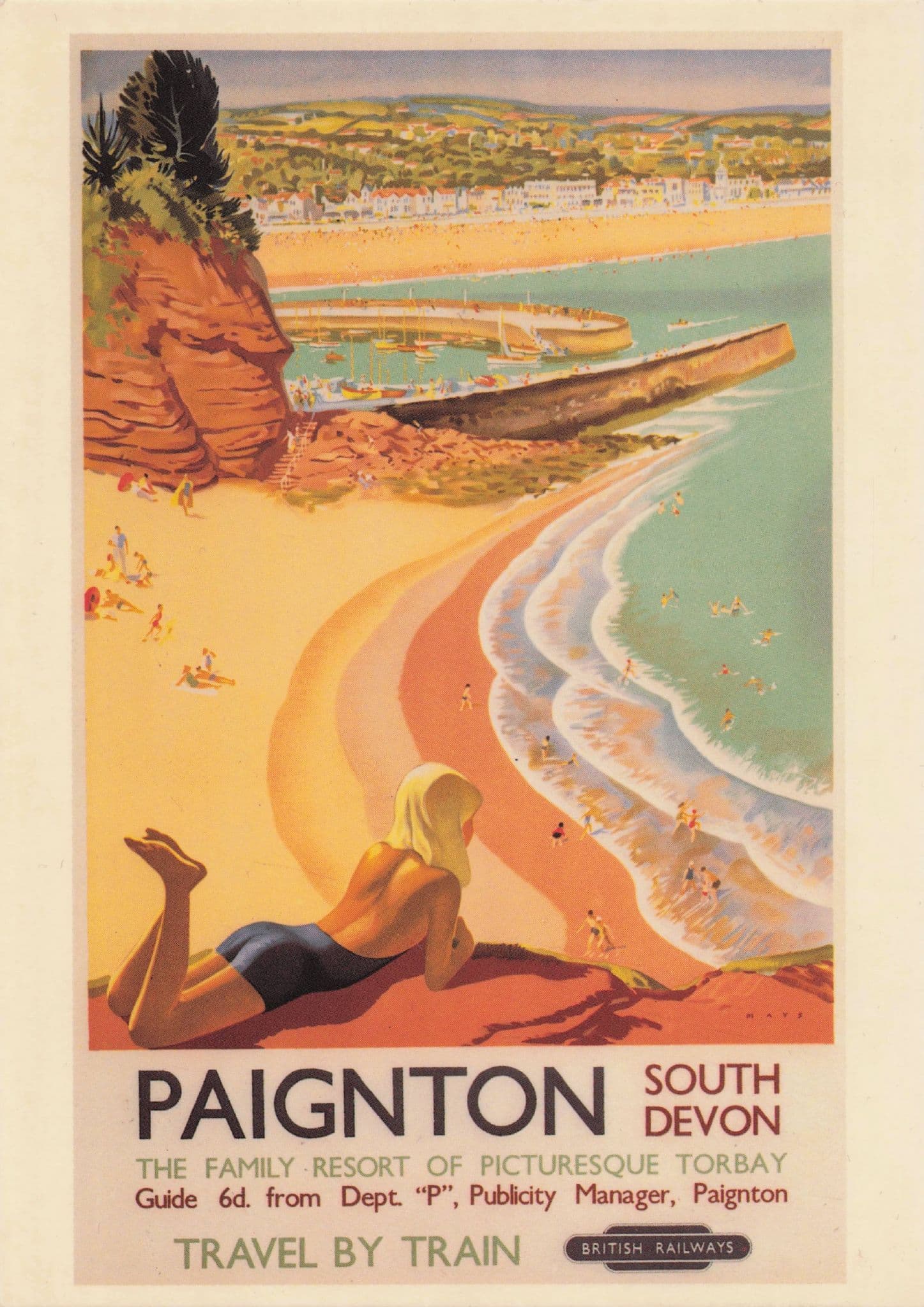 Paignton South Devon Travel By British Railways Train Poster Advertising Postcard