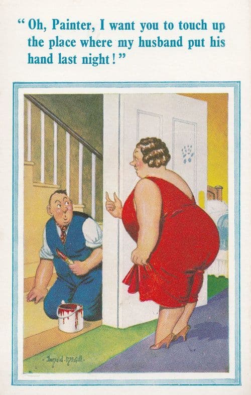 Painter Handyman Touching Up House & Lady Comic Postcard