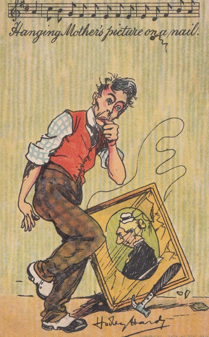 Painting Of Mother Falling Song Dudley Hardy Antique Comic Humour Postcard