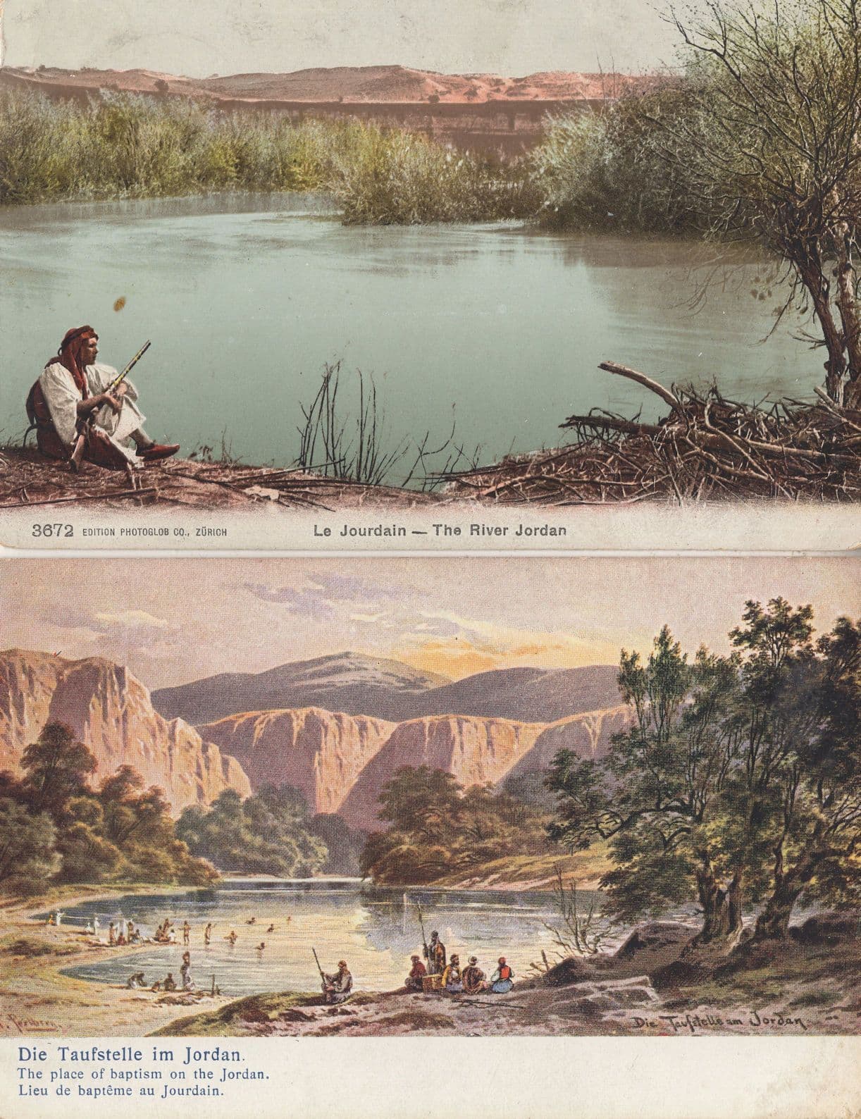 Palestine Military Armed Man Gun River Jordan 2x Old Postcard