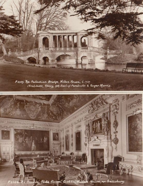 Palladian Bridge Double Cube Room Wilton House 2x Real Photo Postcard