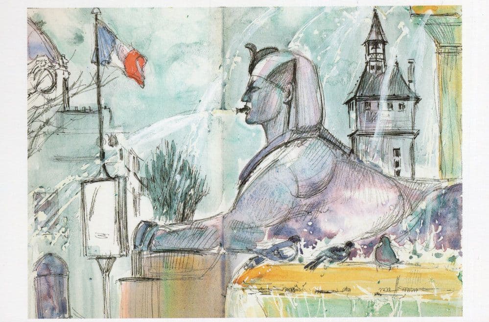 Palmier Fountain at Place Du Chatelet Paris French Painting Postcard