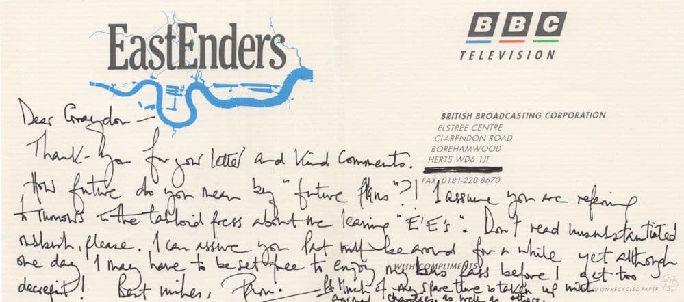 Pam Coker I'm Not Leaving Eastenders Hand Signed Compliments Slip