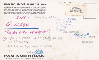 Pan Am American Planes Cape Town QSL 1970s Radio Postcard Card