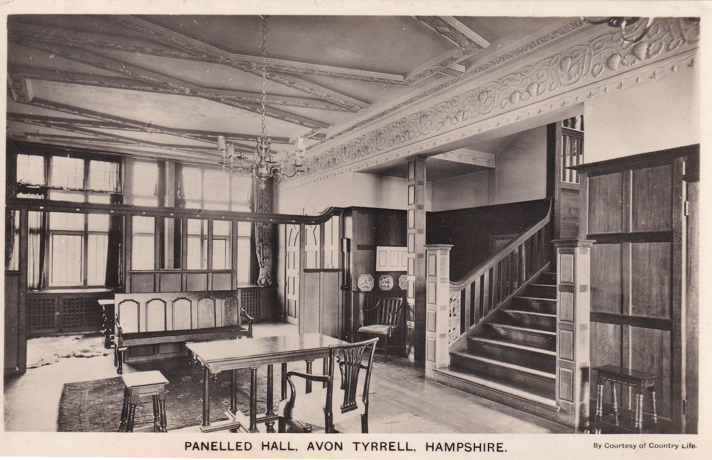 Panelled Hall Avon Tyrrell Hampshire Real Photo Postcard