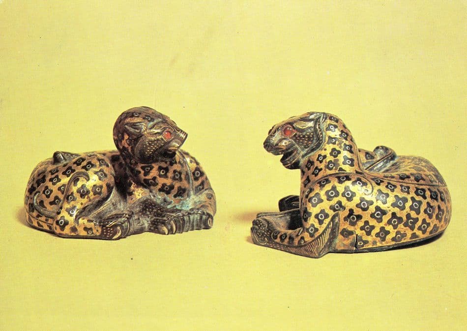 Parcel Guilt Bronze Antique Leopards Chinese Art Hopei Postcard