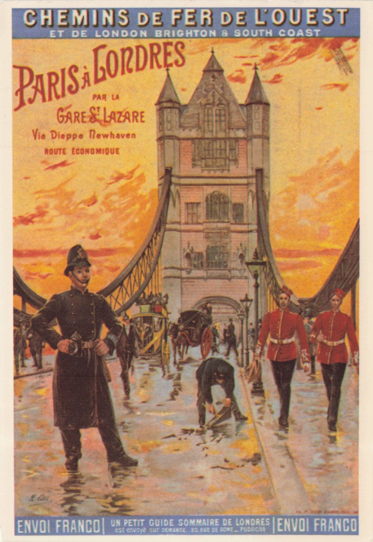 Paris A Lordres Chemins Policeman French Transport Poster Postcard