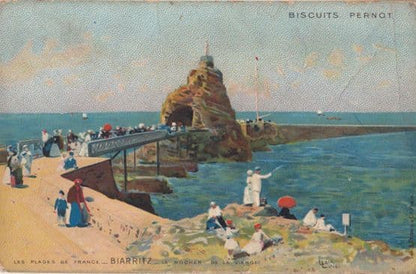 Paris French Biscuits Tin Biarritz Plage Pernot Antique Advertising Postcard