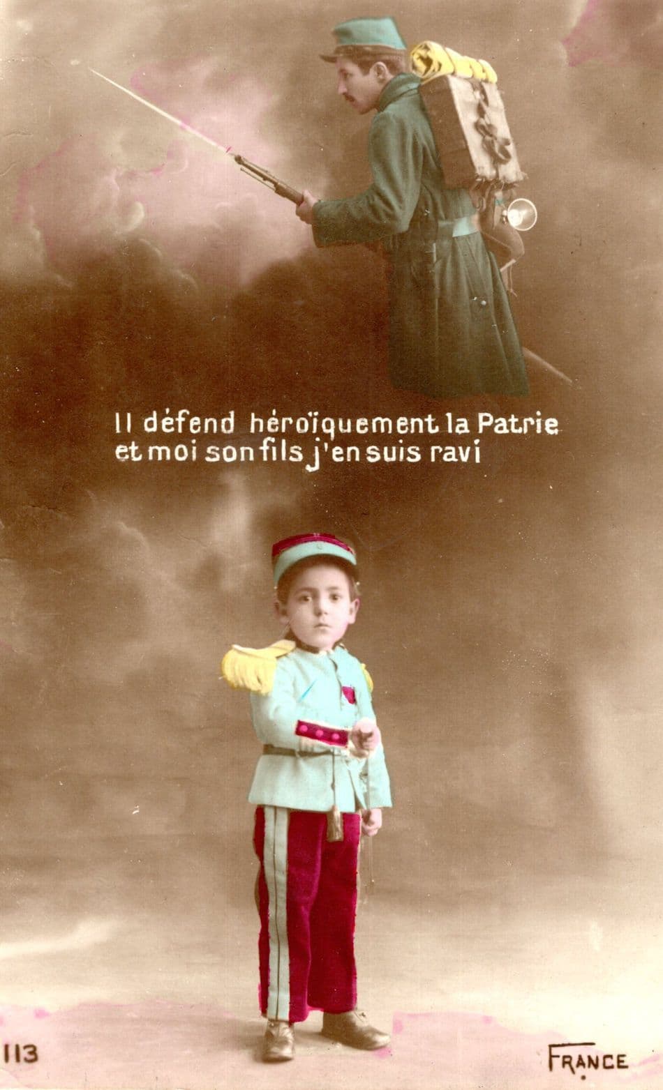 Paris Soldier Child 1916 Military WW1 France Army War Post Office Postcard